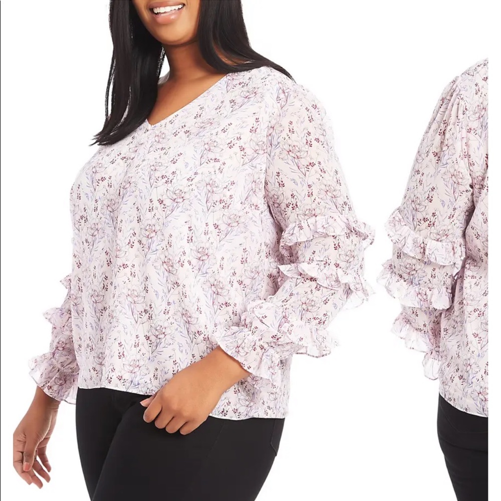 1.STATE Bloomsbury Floral Ruffle Top